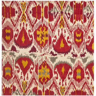 Handmade Ikat Ivory/ Red Wool Rug (6 Square)