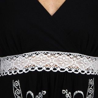 RXB Womens Black V neck Embroidered Maxi Dress
