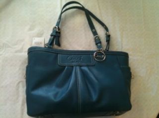 Teal Leather Pleated East West Gallery Tote Purse   F13759 Shoes