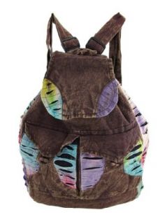 Brown Stonewashed Denim Drawstring Backpack with Tie Dye