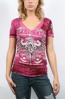 Affliction GSP Baby V neck Signature Women Pink Tee (XS