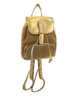 Gold Beaded Mesh Metallic Mini Backpack Purse Shoes