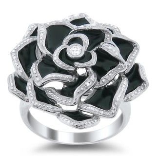 Meredith Leigh Sterling Silver White Topaz and Black Enamel Ring