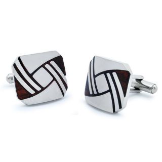 Stainless Steel Red Wood Art Deco Knot Cuff Links