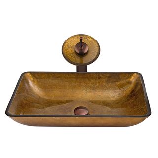 Vigo Copper Rectangular Glass Vessel Sink and Waterfall Faucet Set