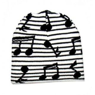 Musical Notes On White Tight Knit Beanie Cap Hat Clothing