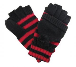 Black and Red Striped Acrylic Fingerless Gloves with