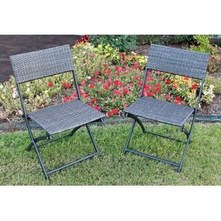 Antique Resin Wicker Folding Chairs (Set of 2)