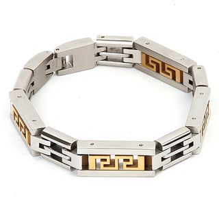 Two tone Stainless Steel Mens Tribal Cutout Link Bracelet