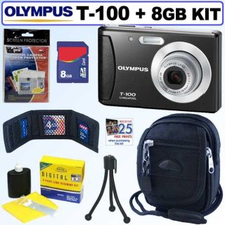 Olympus T 100 12MP Black Digital Camera with 8GB Kit