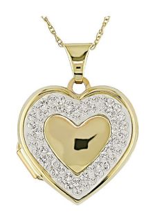 10k Yellow Gold Crystal Heart Locket Necklace