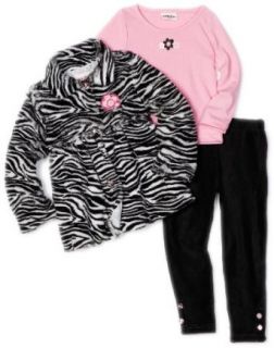 Little Lass Girls 2 6x 3 Piece Zebra Fur Jacket Set, Black