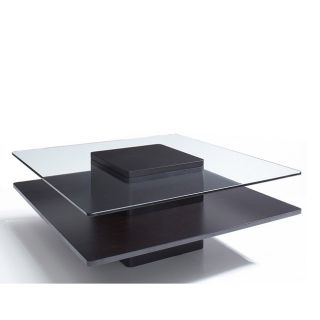 Glass/ Dark Coffee Wood 40 inch Coffee Table