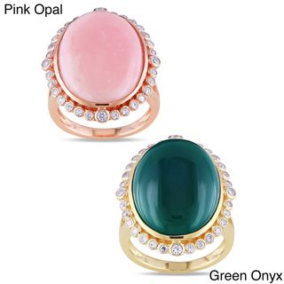 Miadora Silver Pink Opal or Green Onyx Gemstone Ring