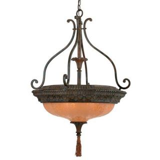 Hand painted Palladio Etched Amber Glass 4 light Pendant Light Fixture