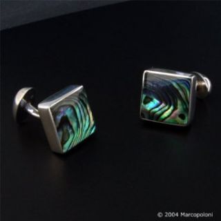 Paua (Abalone) Shell and Sterling Silver Square Cufflinks