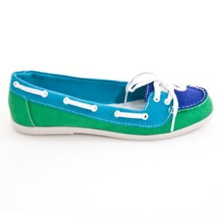  Soda Shoes Totie Boat Shoes, Navy/Light Blue/Green, 7.5 Shoes