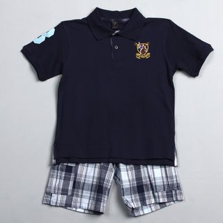 US Polo Association Big Boys Navy Polo Shirt and Plaid Shorts Set