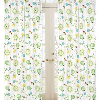 Turquoise and Lime Floral 84 inch Curtain Panel Pair