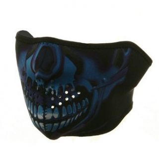Neoprene Half Face Mask   Blue Chrome Skull W10S28F