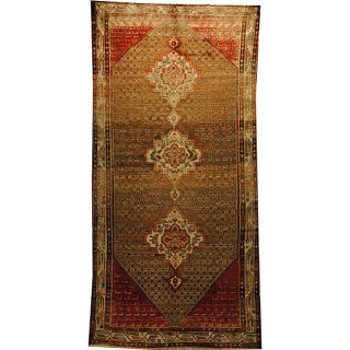 Persian Hand knotted Hamadan Camel/ Ivory Wool Rug (51 x 105