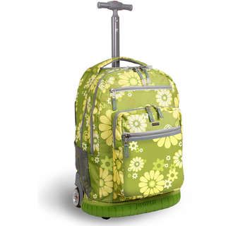 World Khaki Flower Rolling Backpack with Laptop Sleeve