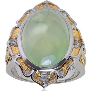 Michael Valitutti Palladium Silver Prehnite and Sapphire Ring