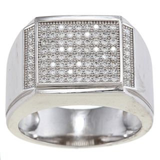 La Preciosa Sterling Silver Mens Cubic Zirconia Rectangular Ring