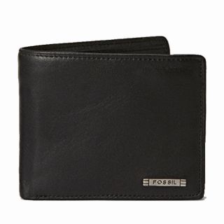 Fossil Mens Evans Black Leather Bi fold Wallet
