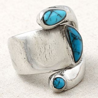 Handcrafted Silver Turquoise Attitude Ring (Mexico)