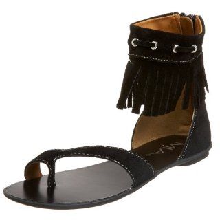 Mia Womens Pocahontas Ankle Fringe Flat Sandal,Black,11 M US Shoes
