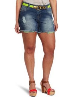 Southpole Juniors Plus Size Belted Denim Hot Short with
