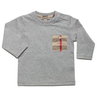 Burberry Boys Melange Grey Check Pocket Long Sleeve T shirt