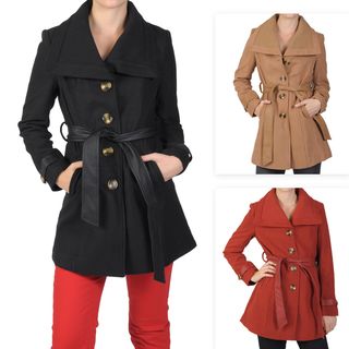 Journee Collection Juniors Button up Wide Ribbed Collar Coat