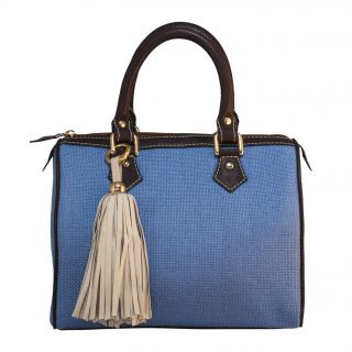 Claudia G. Womens Blue Alessa Canvas and Leather Petite Handbag