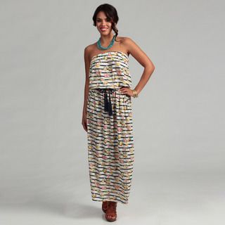 Womens Floral and Stripe Strapless Maxi Dress
