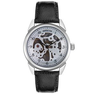 Invicta Black Leather Mechanical Movement Watch