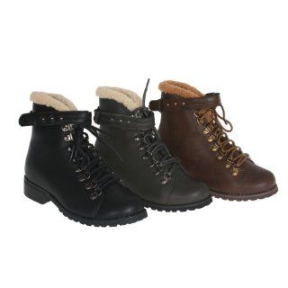 Refresh Nevada 01 Womens Laced Up Short Combat Bootie With Top Fur