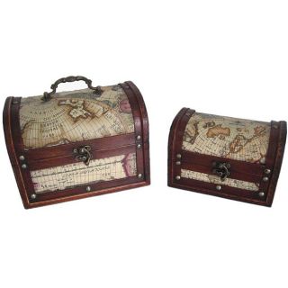 Travel Jewelry & Keepsake Box in Aged Mahogany & Old Leather Map (Set