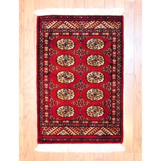 Pakistani Hand knotted Red/ Ivory Bokhara Wool Rug (2 x 3