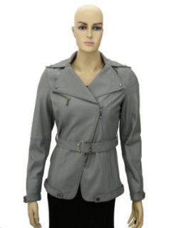 WOMANS GENUINE LEATHER COAT GRAY L Clothing