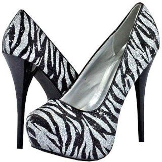 Neutral 107 Black Silver Zebra Women Platform Pumps, 6.5 M US Shoes