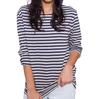 American Apparel Unisex Creme Navy Stripe Sailor Long Sleeve Pullover