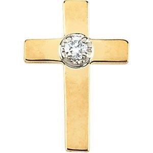 14k Yellow Gold Cross Lapel Pin With Diamond 9x7mm