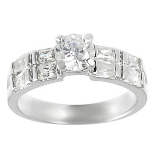 Tressa Silver Round and Emerald cut Cubic Zirconia Engagement Ring