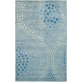 Handmade Soho Deco Wave Light Blue New Zealand Wool Rug (5x 8