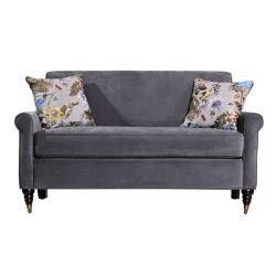 angeloHOME Harlow Silver Gray Velvet Sofa with Decorative Pillows