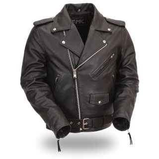 FMC Mens Classic Side lace Motorcycle Leather Jacket