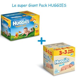 HUGGIES Super Dry Super Giant BoxT3+lingettes Pure   Achat / Vente