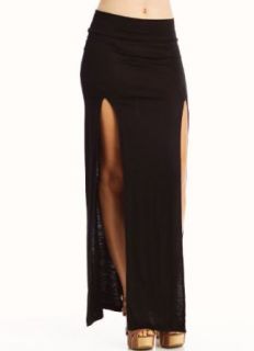 double slit maxi skirt SM BLACK Clothing